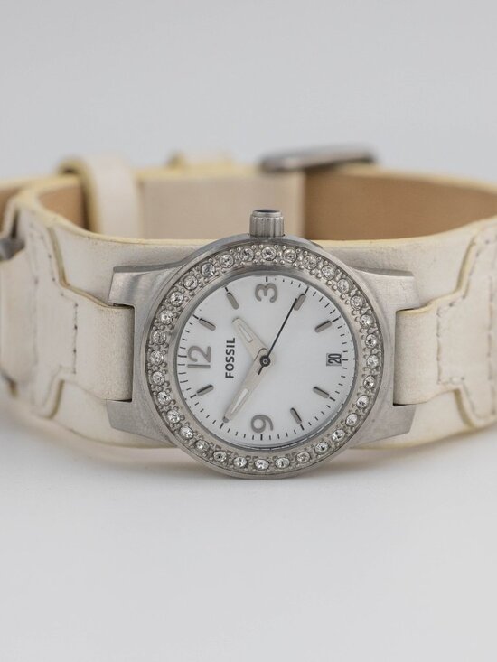 Fossil WB-4116 Genuine Leather Band Quartz Analog Women\'s Watch New Battery
